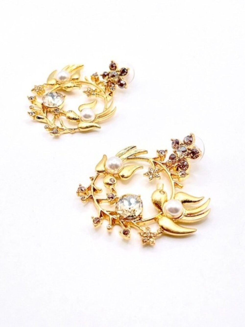 Oscar De La Renta Swallows and Blossoms Signed Earrings